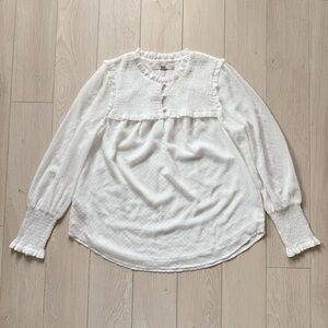 LOFT Ruched Detailed Polka Dot Blouse in White Women’s Size MP